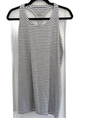 Athleta Black and White Striped Long Tank Top Sz L